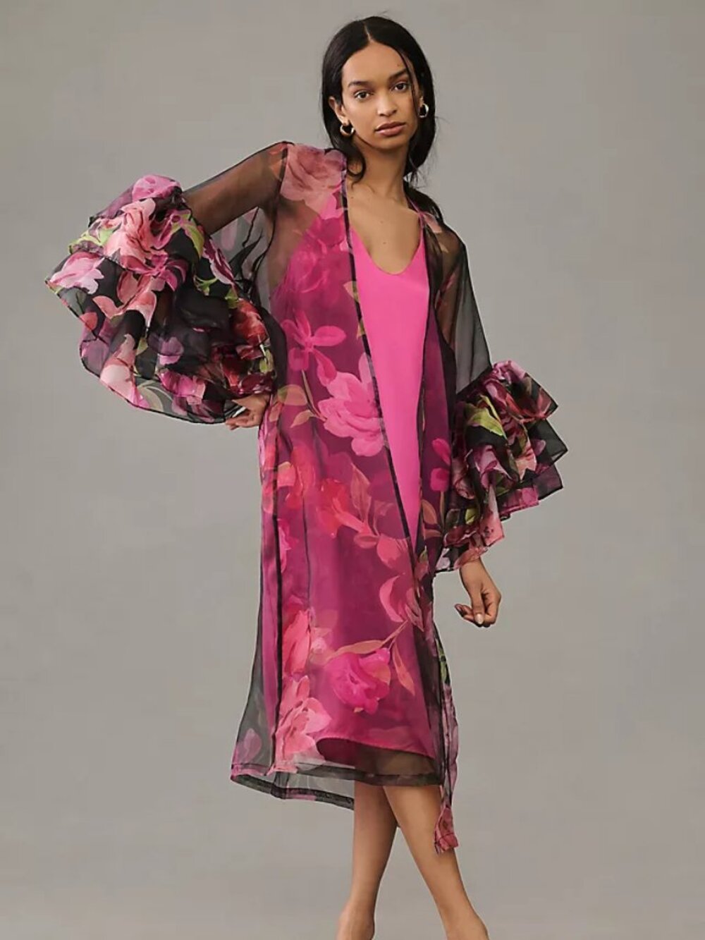 By Anthropologie Sheer Ruffle-Sleeve Kimono OS